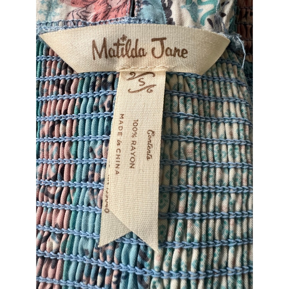 Matilda Jane Floral Patchwork Smocked Midi Dress Blue Pink S Tback boho cottage - Picture 8 of 13
